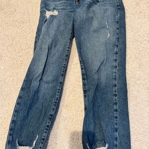 Good American Boyfriend Jeans in Medium Blue with Distressed Details